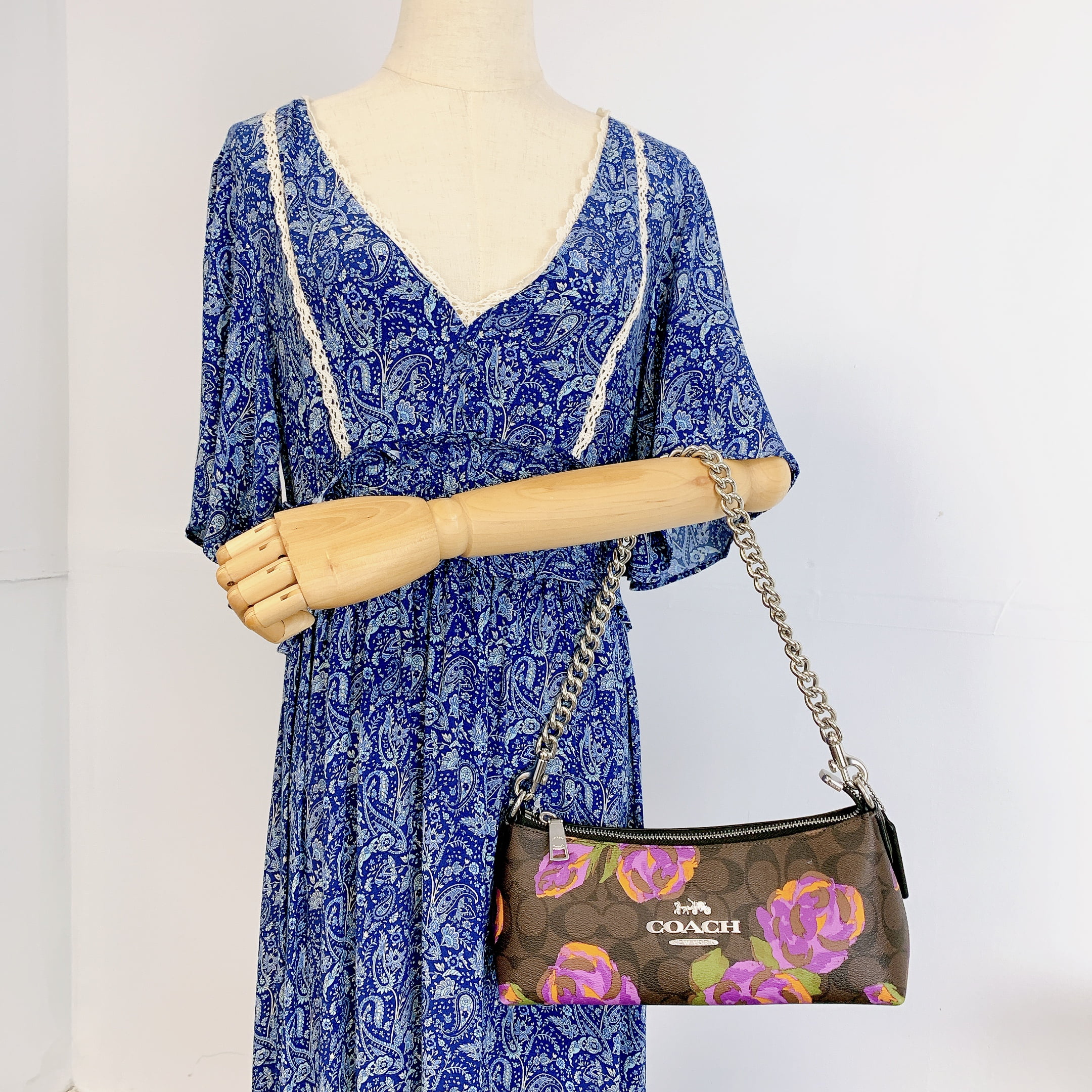 Coach CL406 Charlotte Shoulder Bag In Signature Canvas With Rose Print IN Brown Iris Multi - Radiant Selections