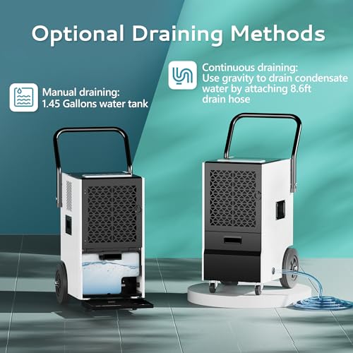 EUHOMY 160 Pints Commercial Dehumidifier for Basement,Large Dehumidifier for Basement With Drain Hose,Timer and 4 Wheels