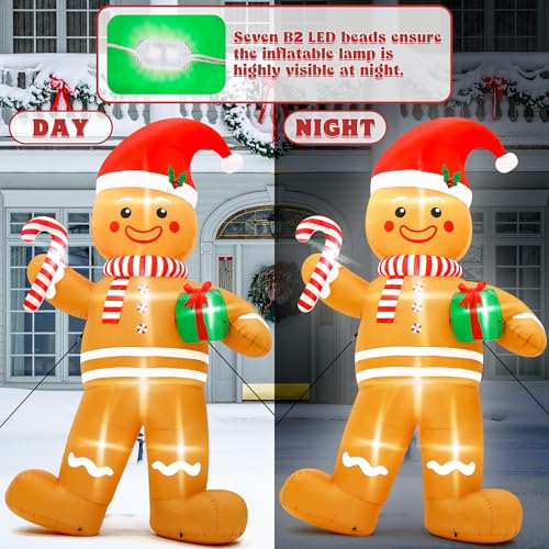 15FT Christmas Inflatables, Giant Inflatable Santa Claus Holding Gift Bags, Blow Up Christmas Santa Claus with 8pcs LED