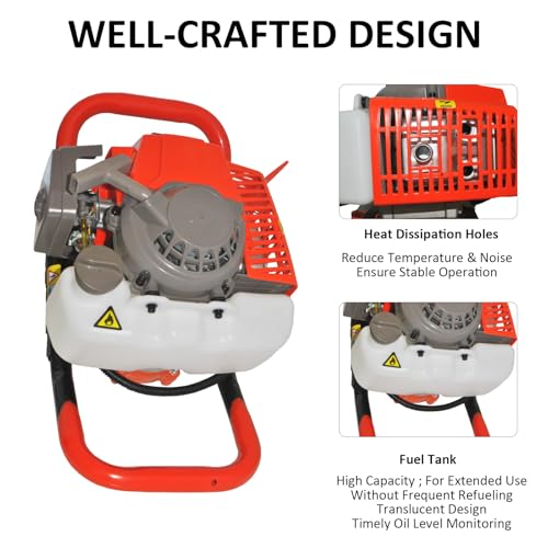 85cc 4HP Post Hole Digger Gas Powered, Gas Earth Auger/Ice Auger, with 3 Drill Bits 4"/8"/12" + 2 Extension Bar