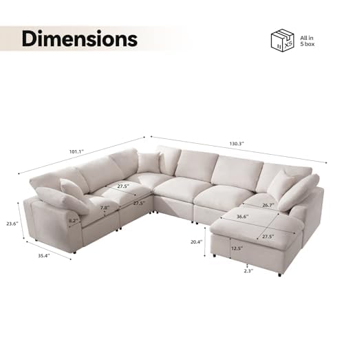 Cloud Couch Modular Sectional Sofa Modern Oversized Couches with Ottoman 7 Seater L-Shaped Sofas Comfy Couches for Living Room Spacious Space