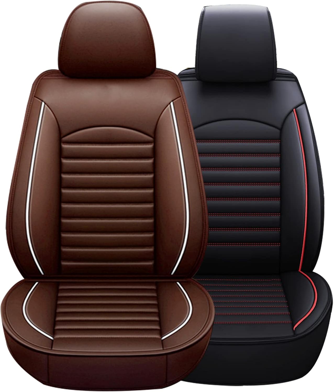 TYFYB Universal 5 Seats Wearproof PU Leather Car Seat Cover Full Set Seat Pad Protector Set Front + Rear Cushions w/Pillows Black/Beige