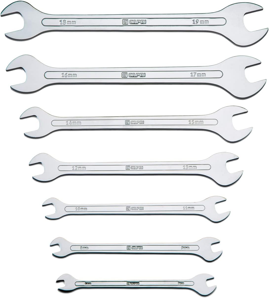 Capri Tools Super-Thin Open End Wrench Set, Metric, 6 to 19 mm, 7-Piece (11850-7MRK) Pack of 2