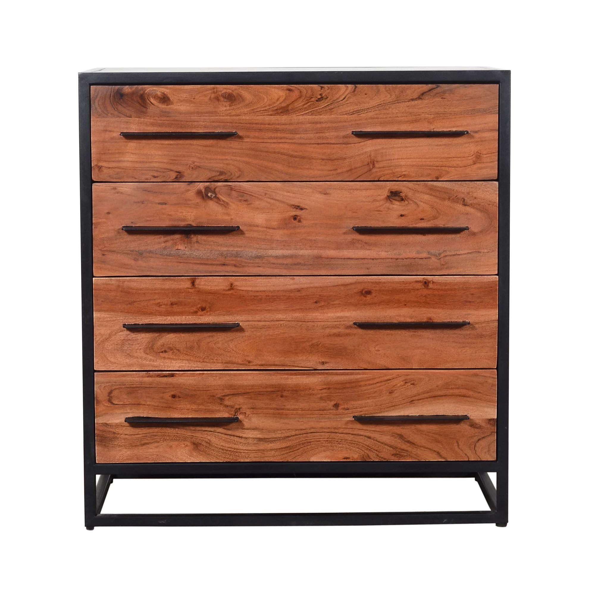 Handmade Dresser with Grain Details and 4 Drawers, Brown and Black- Saltoro Sherpi