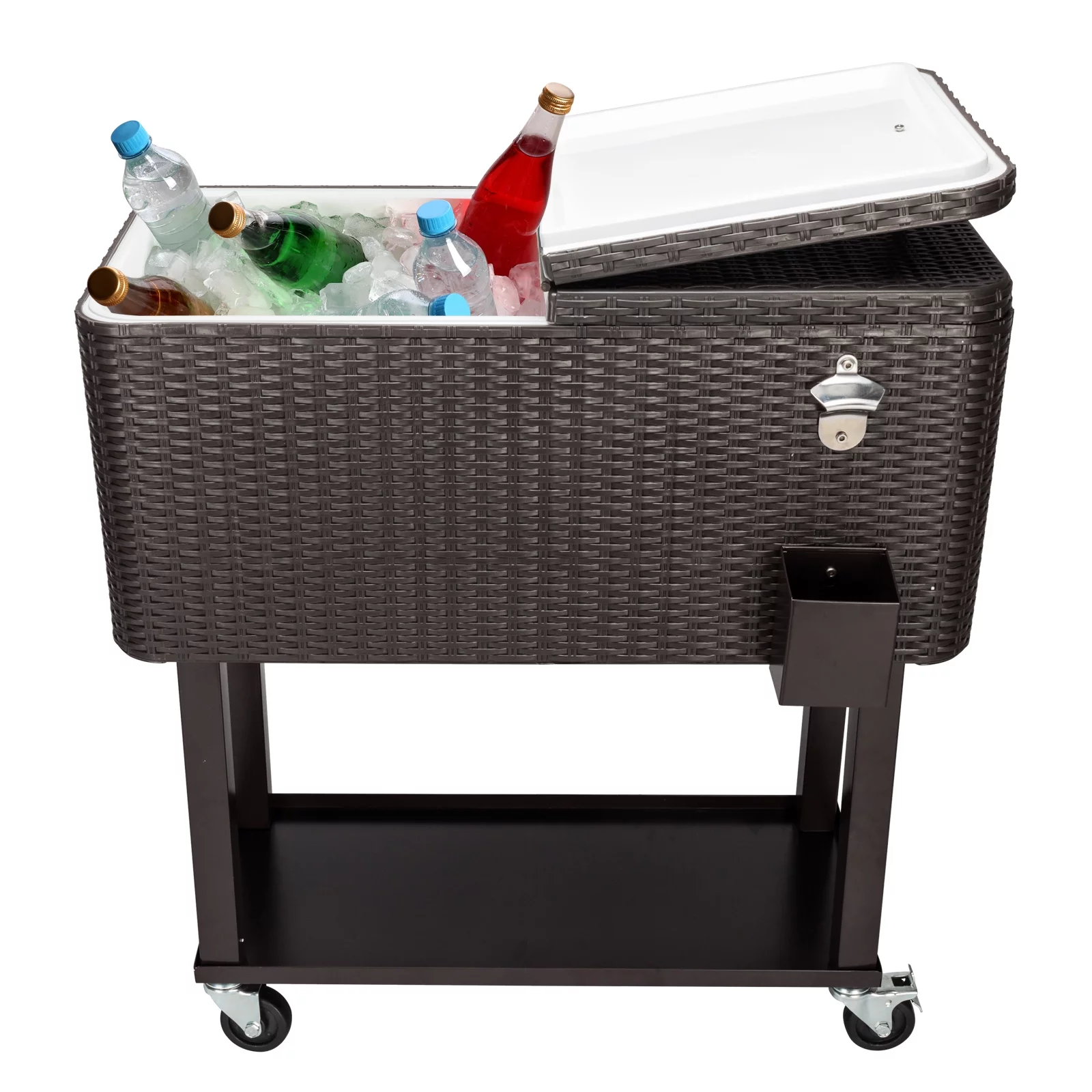 CAIHONG 80 Quart Rolling Ice Chest on Wheels, Portable Party Bar Cold Drink Beverage Cart Tub for Outdoor Patio Deck