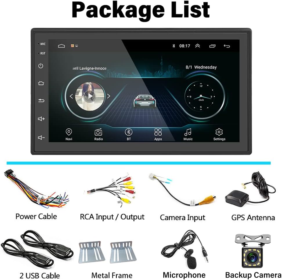 Double Din Android Car Radio with Navigation System Touch Screen Car Stereo Bluetooth Multimedia Player WiFi FM Radio with Backup Camera