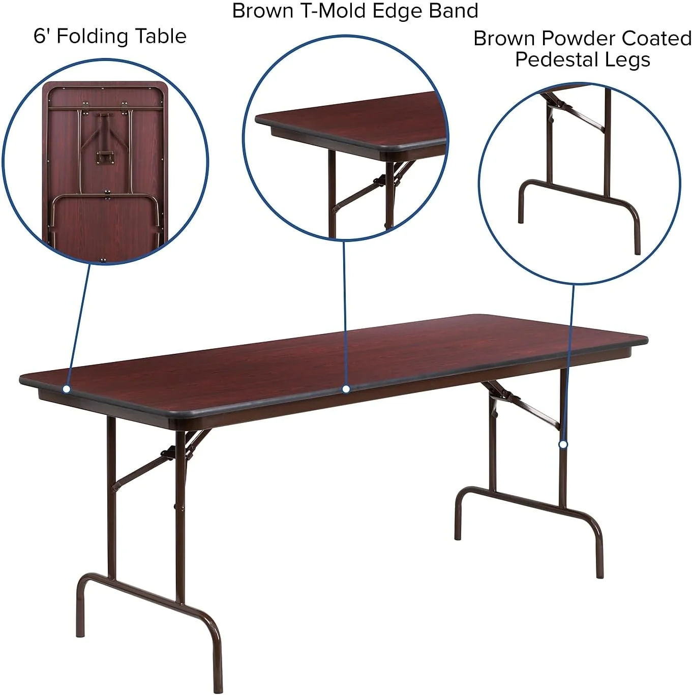 Frankie 6-Foot Mahogany Melamine Laminate Folding Banquet Table