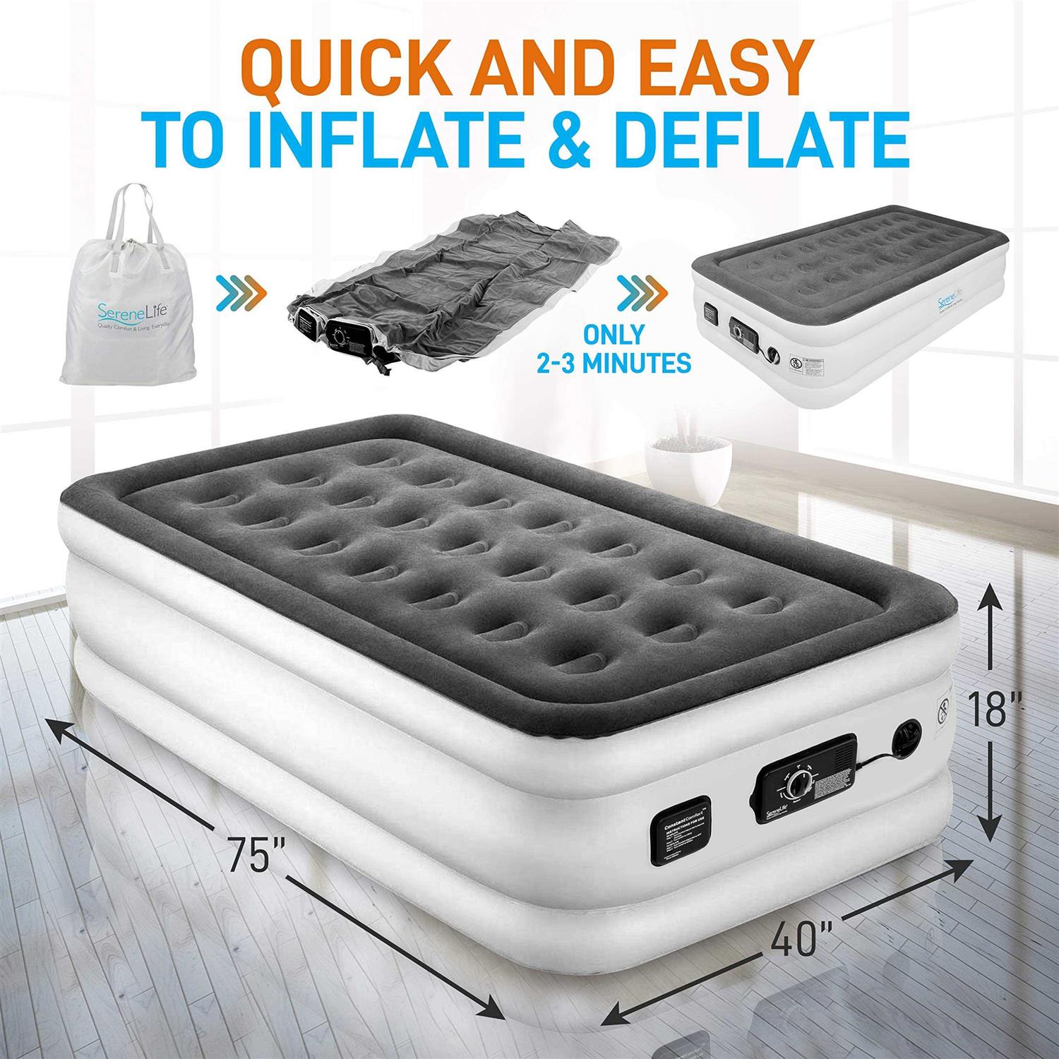 Serenelife 18 in. Twin Premium Raised Airbed - Sports Supplies Online Store