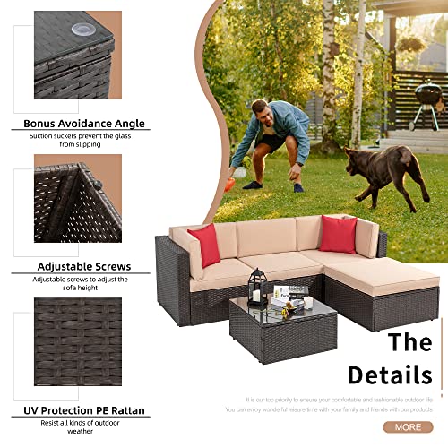 Shintenchi 6 Pieces Patio Furniture Sets Outdoor All-Weather Sectional Patio Sofa Set PE Rattan Manual Weaving Wicker Patio Conversation Set with