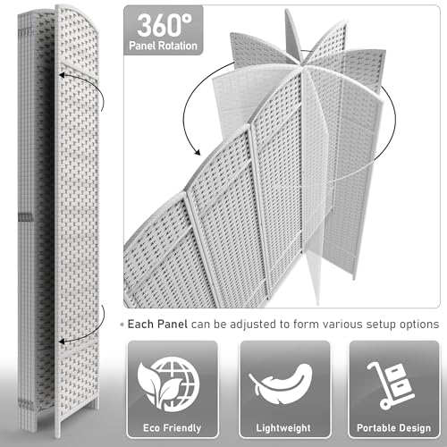 Sorbus 8-Panel Black Room Divider with Double Hinged Panels, 6 ft Tall Folding Privacy Screen