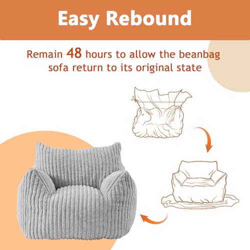 Giant Bean Bag Chairs for Adults with Filling Plush Fluffy Bean Bag Chairs for Teens with Armrests Comfy BeanBag Lazy Couch Sofa Chair for Bedroom