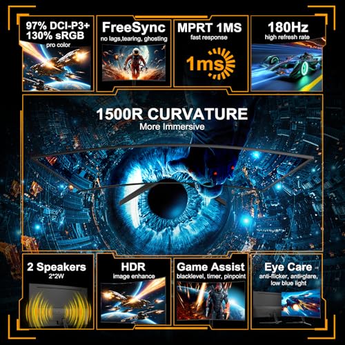 SANSUI 32 Inch Curved 240Hz Gaming Monitor High Refresh Rate, FHD 1080P Gaming PC Monitor HDMI DP1.4, Curved 1500R, 1Ms MPRT, HDR,Metal Stand
