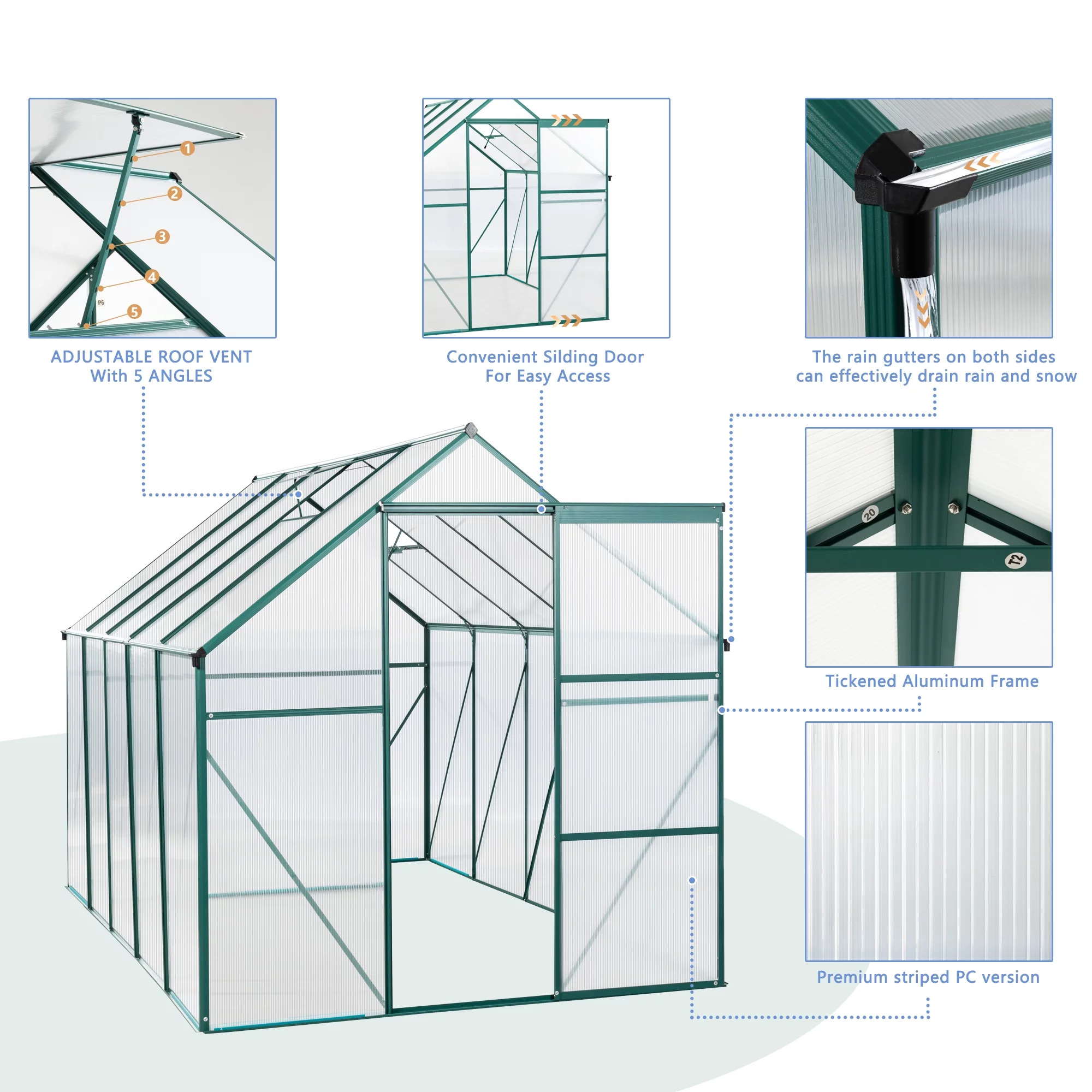Greenhouse for Outdoors, 6' x 10' Aluminum Greenhouse with Window, Sliding Door