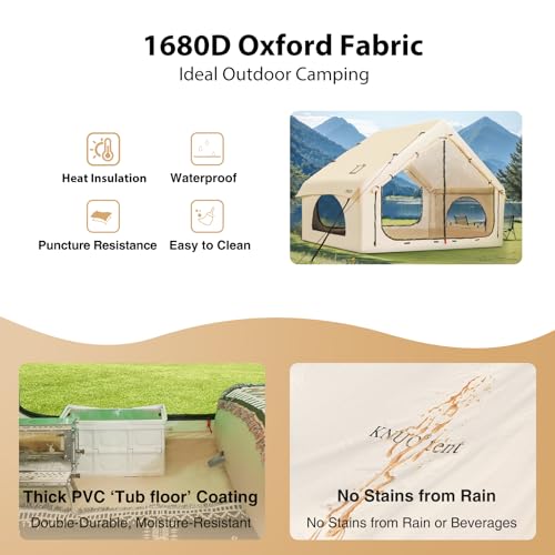 2025 Upgraded Waterproof Inflatable Camping Tent, Large Blow-Up Air Tent, No Assembly Needed Luxury Glamping House, Oxford Fabric