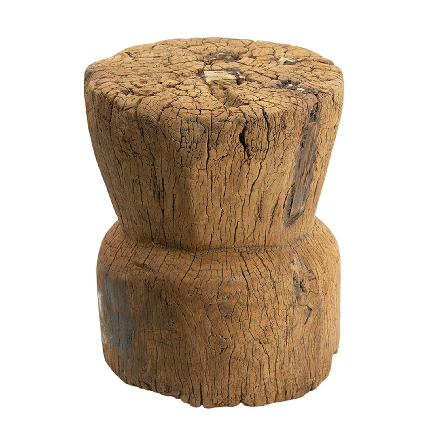 Maykoosh Naturally Nice 14 Inch Stool Table, Rustic Style, Tree Log Design, Distressed Wood Brown