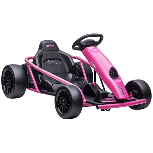 Aosom 24V 8.1 MPH Electric Go Kart, Drifting Car Battery Powered Ride on Toy Outdoor with Slow Start, Music, Horn Honking and Safety Belt