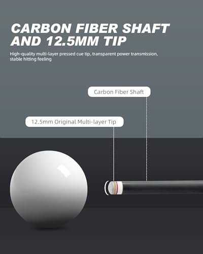 CRICAL Carbon Fiber Pool Cue Stick 58" Billiard Cue Sticks Professional Low Deflection Pool Sticks with 3/8 * 8 Pin Joint and 12.5mm Tip