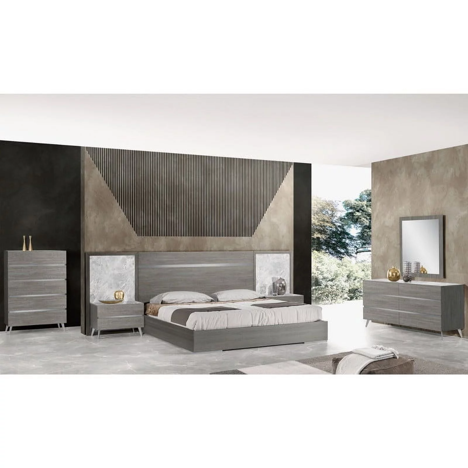 Victoria Premium 3-Piece Bedroom Set, Light Grey Oak Veneer, King Size