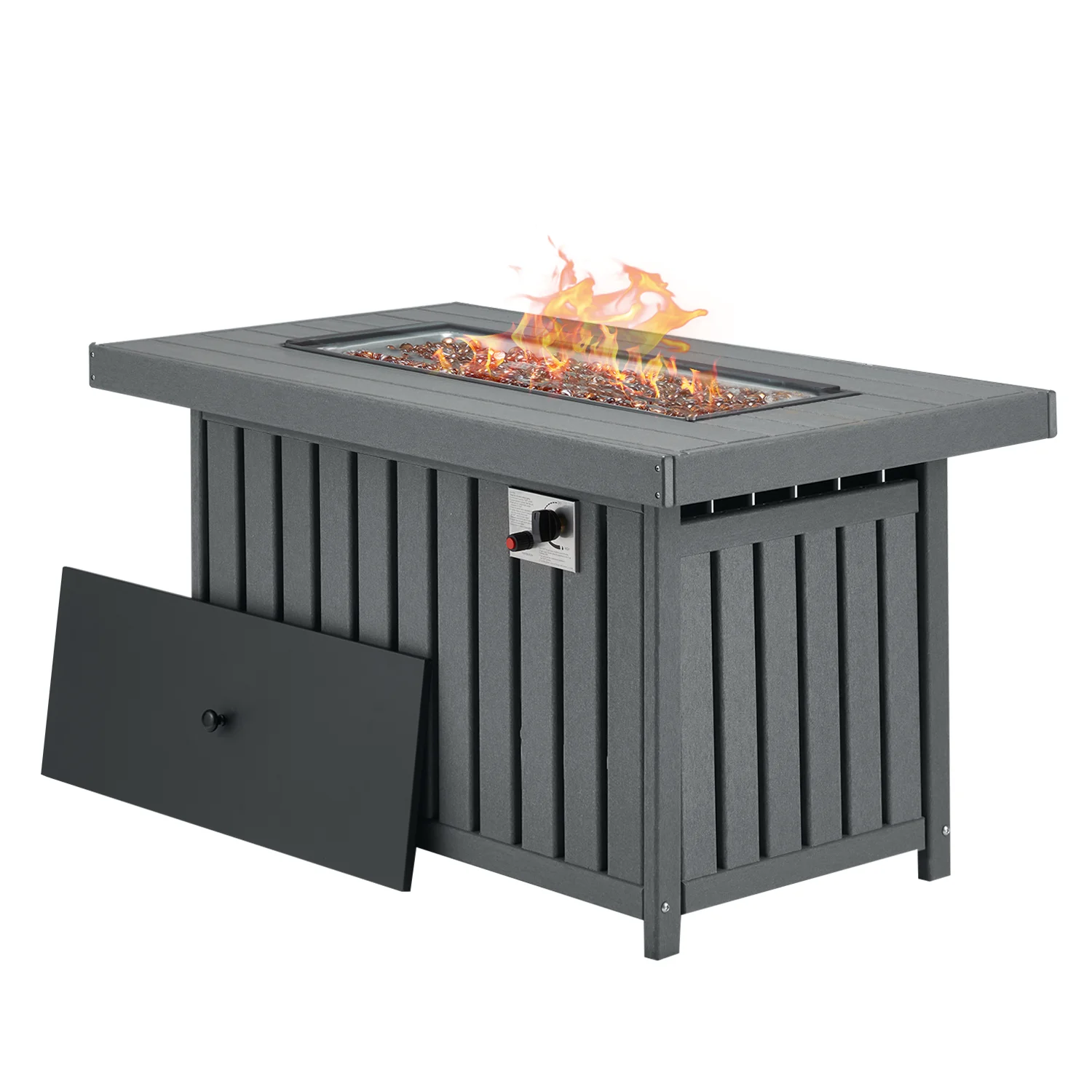 Mellcom 43in Propane Fire Pit Table, 50000 BTU HDPE Rectangle Gas Fire Pit for Outside, Paito, Backyard, Gray