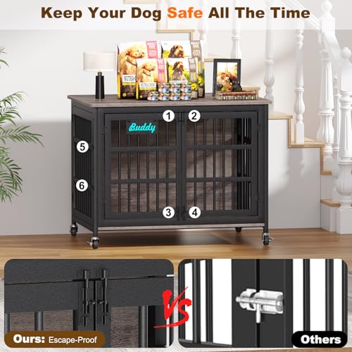 EasyCom 48"/42"/33" Dog Crate Furniture with Name Tag, Heavy Duty Dog Kennel Indoor for Large Dogs