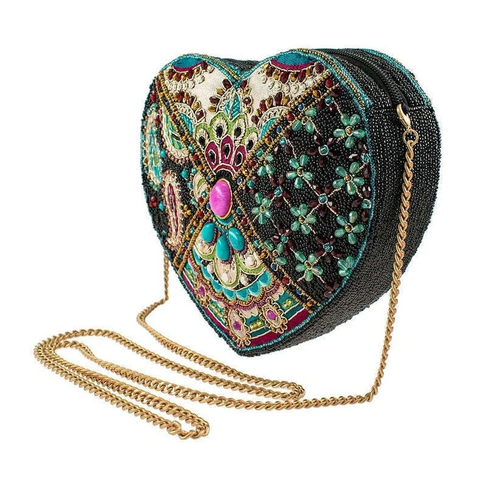Mary Frances Crazy in Love Crossbody Handbag Heart Embroidered Black Bag New
