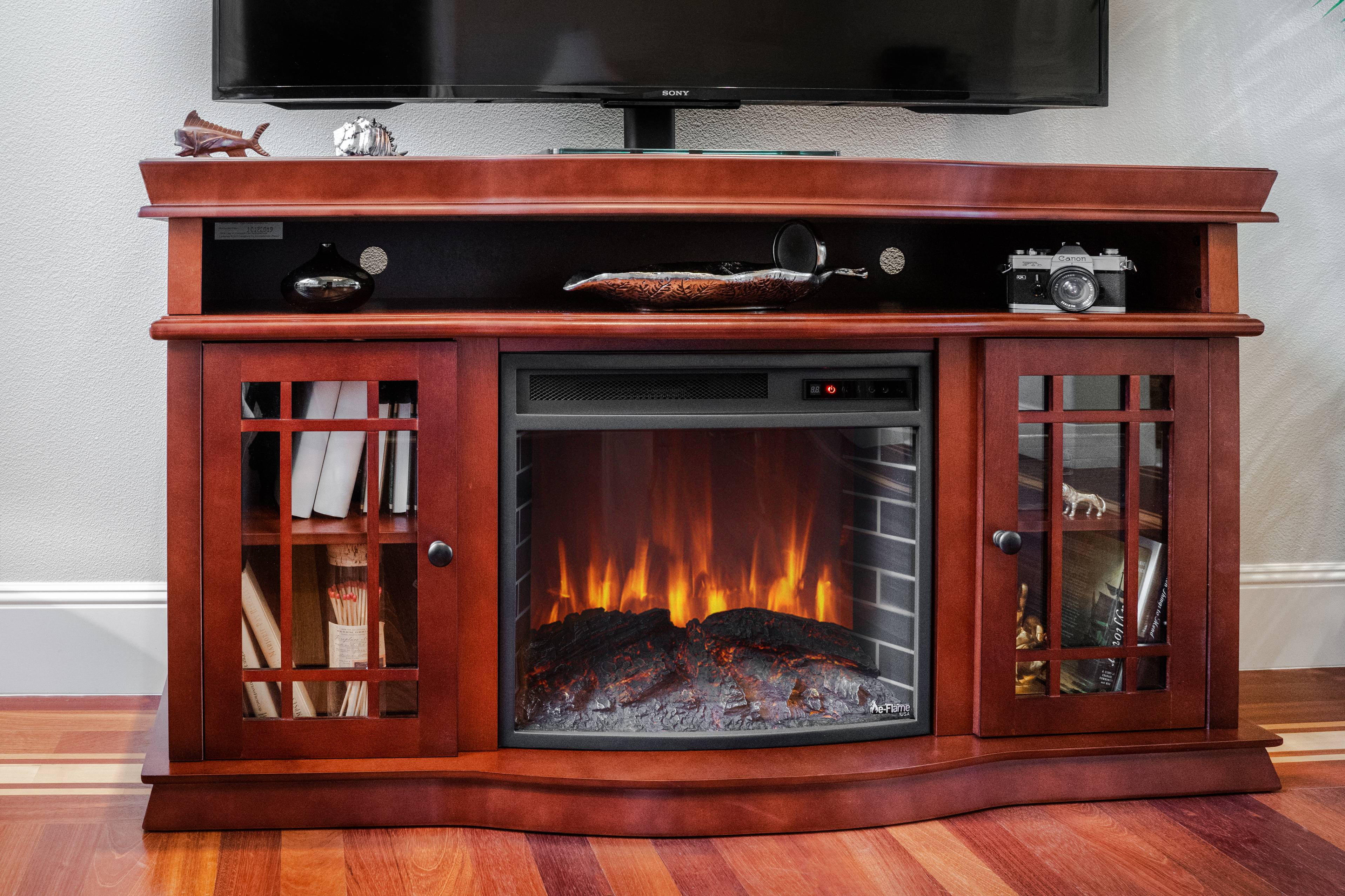 e-Flame USA Jackson Fireplace TV Stand 60" x 33" - Warm Cherry Finish