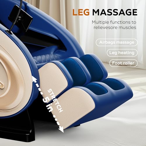 Massage Chair with Zero Gravity, Full Body Massage Chair Recliner with Airbags, Heating, Bluetooth Speaker, Foot Roller, Touch Screen, Gold