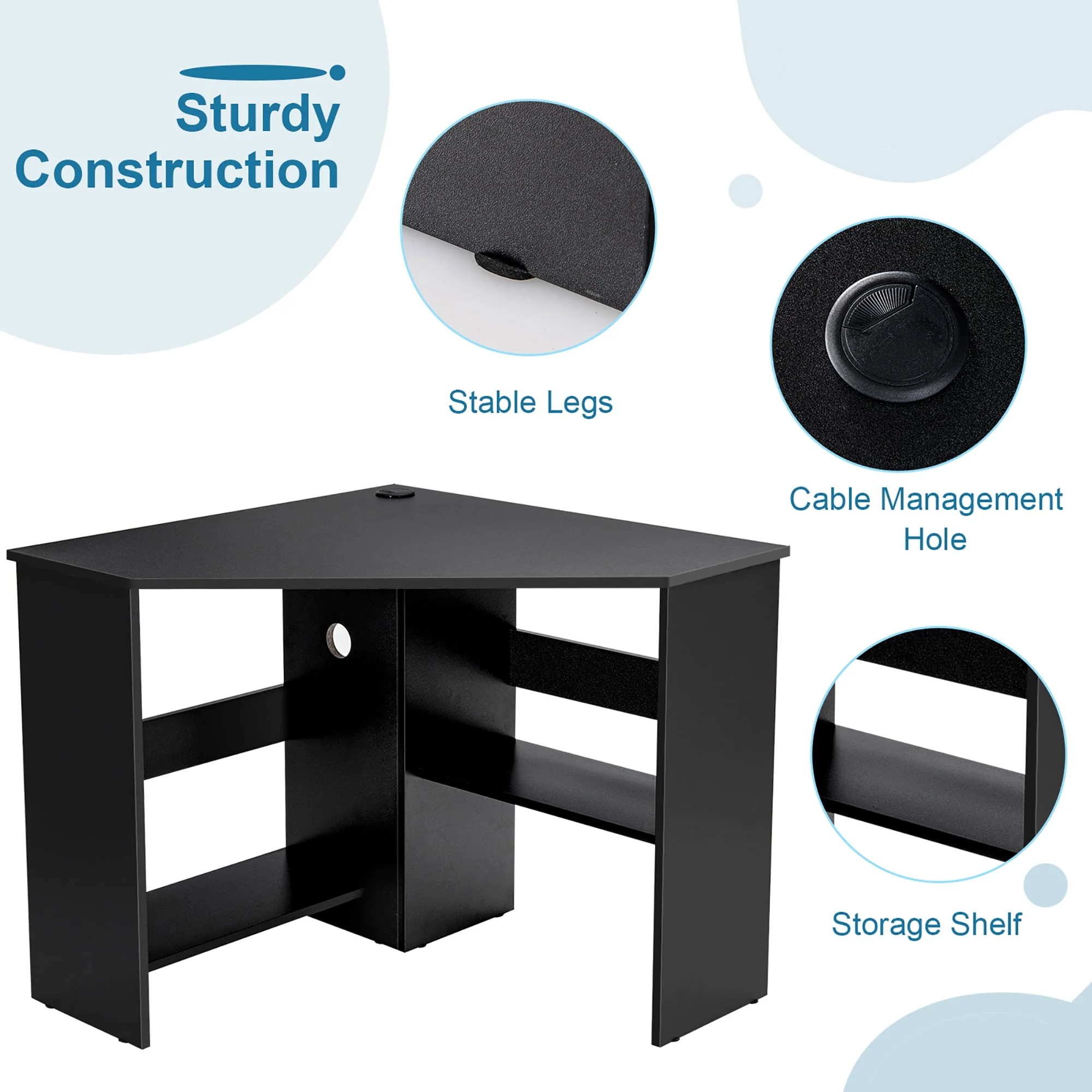 Costway Corner Computer Desk Triangle Writing Workstation w/Storage Shelf Rustic