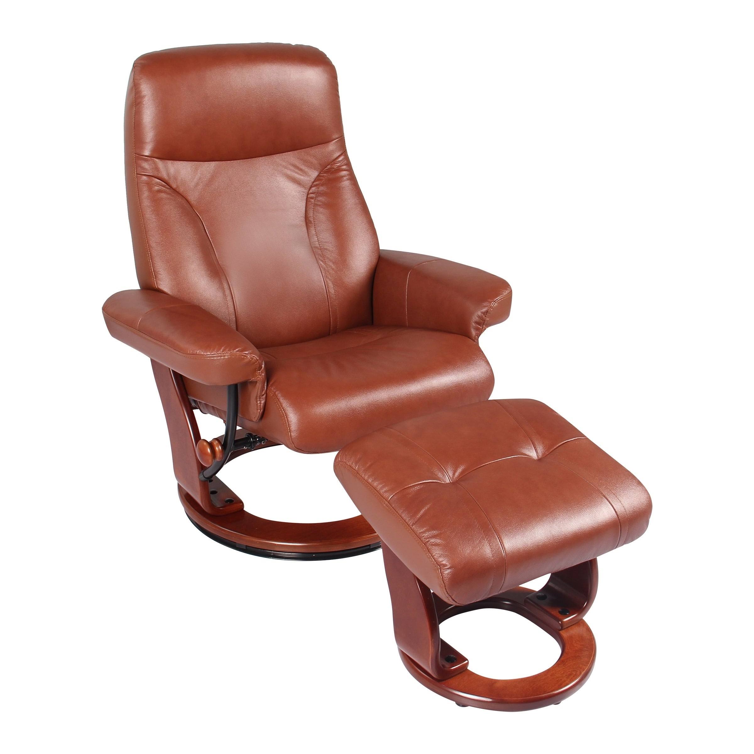 Almond Leather Recliner and Ottoman (Taupe)