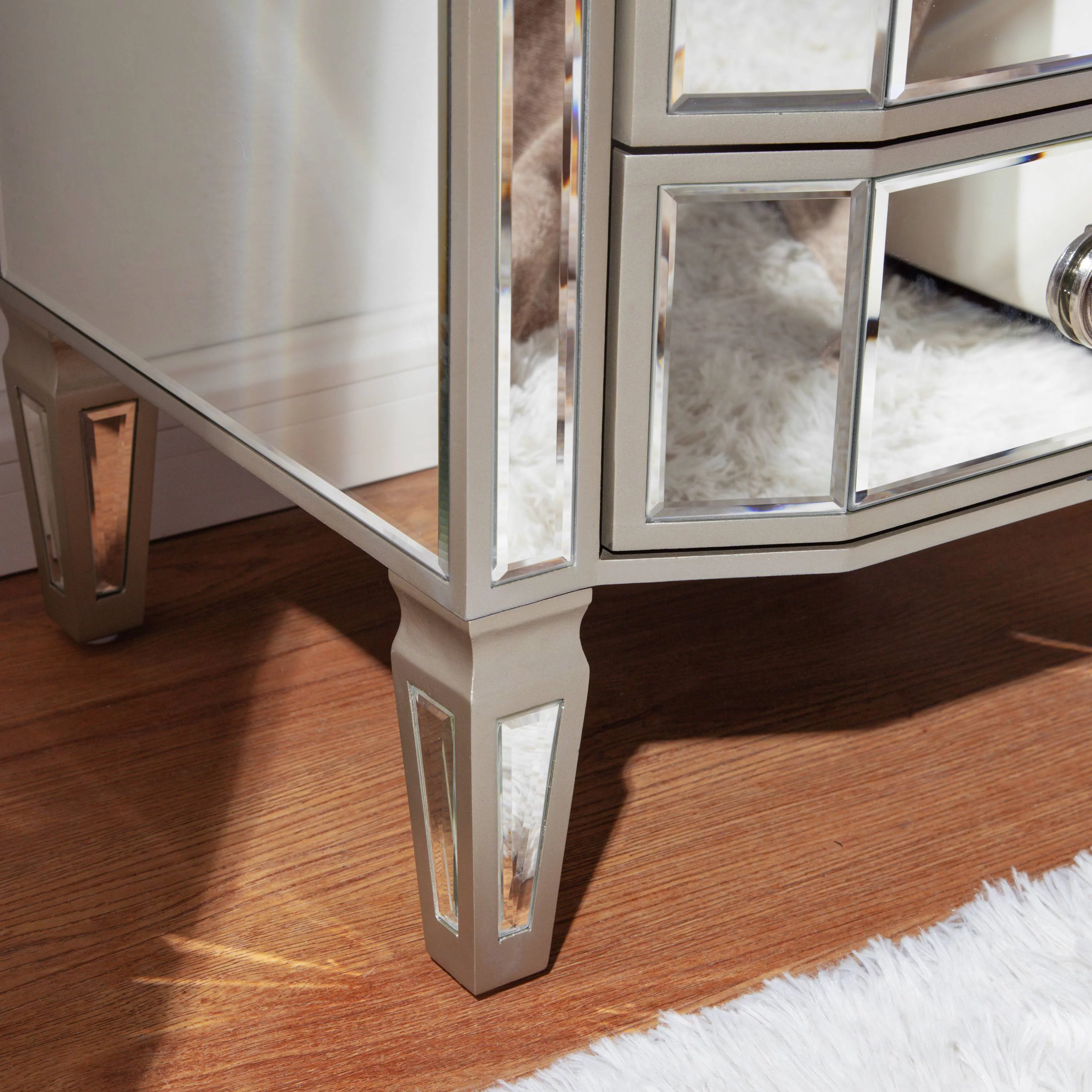 Accent Mirror Glass 3 Drawers Vintage Nightstand End Table Bedside Table Furniture for Bedroom, Living Room