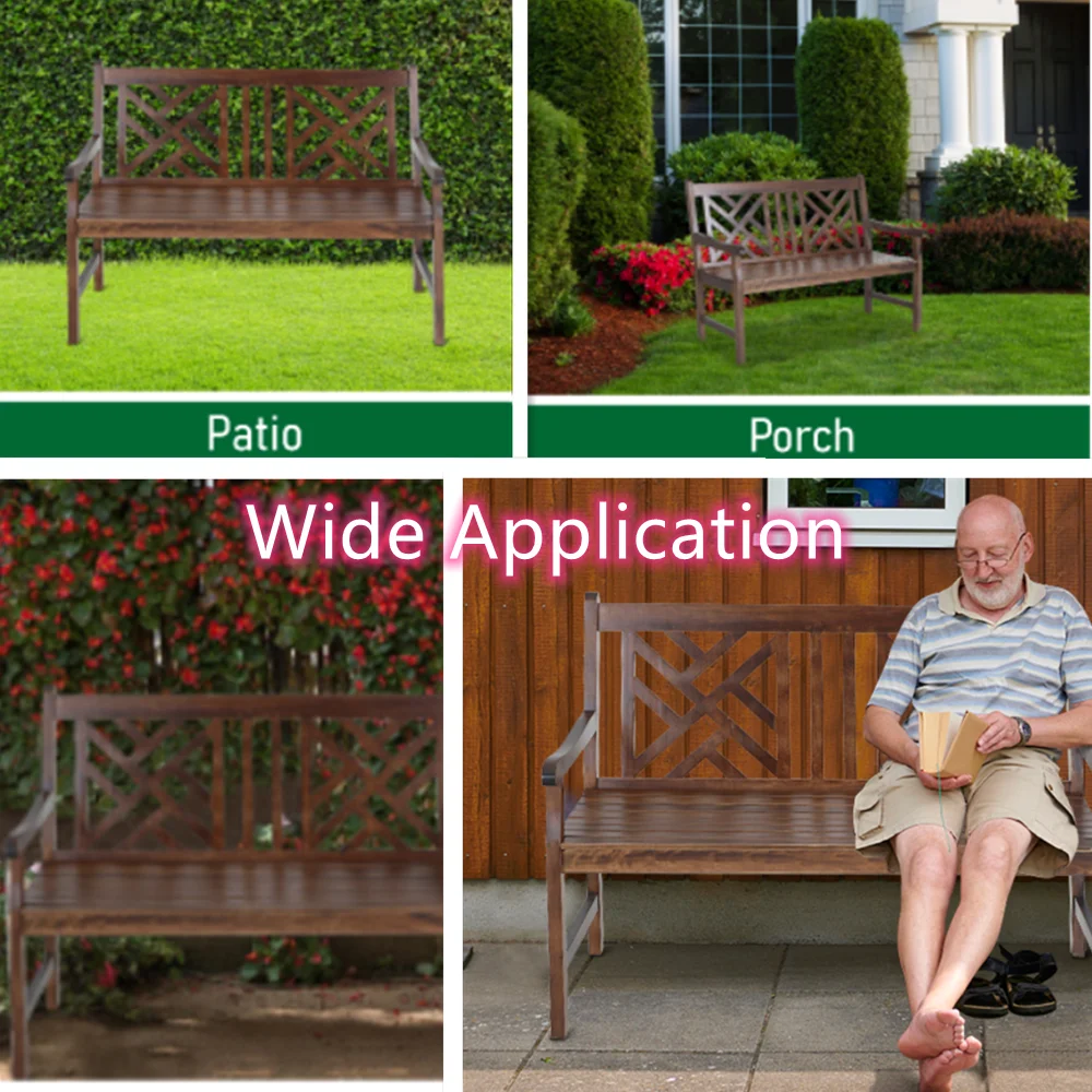 Sophia & William Outdoor Poplar Wood Patio Bench Brown PU Painting for Porch Pool Garden Lawn Balcony Backyard