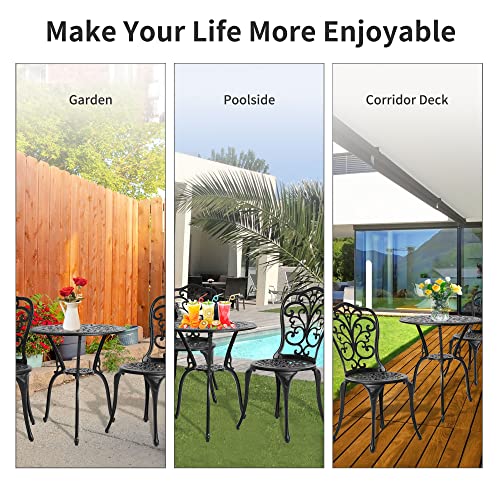 HOMEFUN Bistro Table and Chairs Set of 2 Outdoor 3 Piece Patio Set, Rose Pattern Cast Aluminum Bistro for Garden Balcony