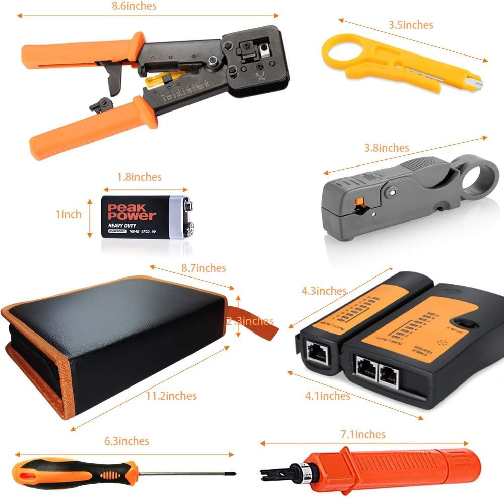 Professional 13 in 1 Network Computer Maintenance Repair Kit，ethernet crimper kit - RJ45 Crimp Tool , RJ45 Network Cable Tester