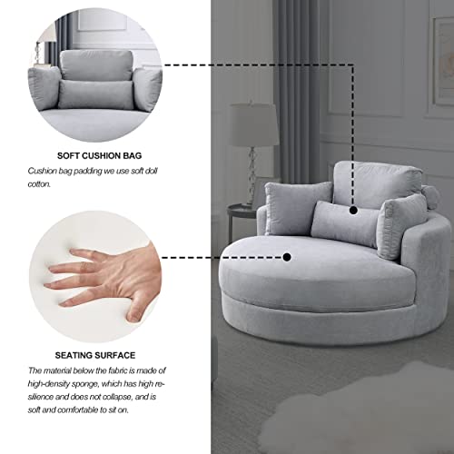 51.5-Inch Oversized Swivel Accent Barrel Chair with Storage Ottoman ,Button Decor and 4 Pillows