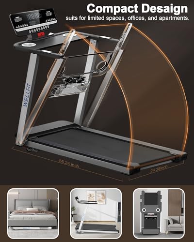 WELLFIT Incline Treadmill for Home, Heavy Duty Treadmills with 3.5HP 8.6MPH 375 lb Capacity