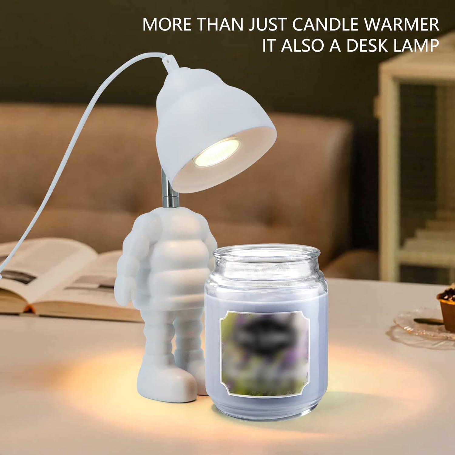 Candle Warmer Table Lamp, No Flame Electric Candle Wax Melting Lamp with 2 Bulbs, Angle Adjustable Top Down Candle Jar Melter for Large Size Yankee