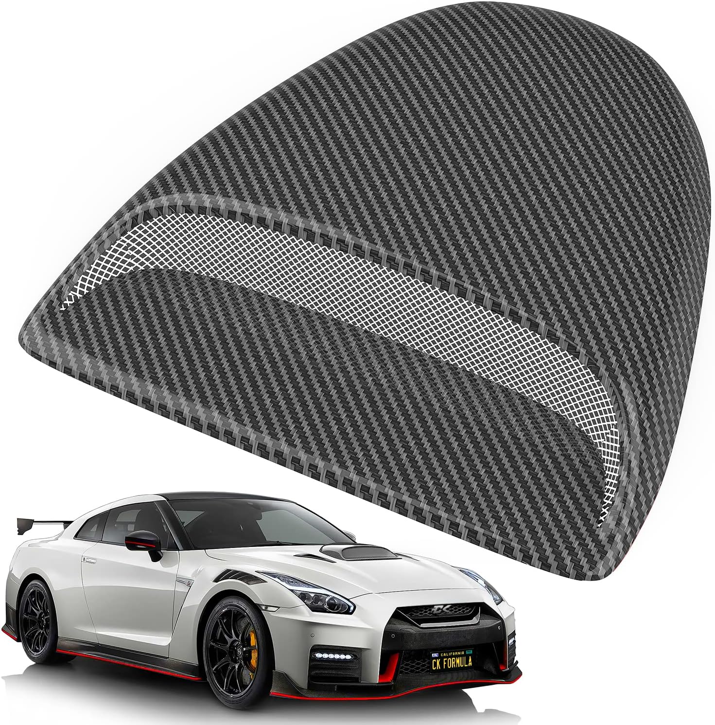 CK Formula Carbon Fiber Hood Scoop - Front Car Hood Vent Cover, No-Drill Universal Fit for Flat Hoods, Coupe, Trucks, SUV, JDM Style Body Kit
