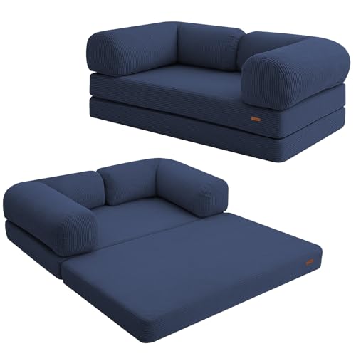 COMAX Folding Sofa Bed, Convertible Chair Bed Corduroy 3-in-1 Foldable Floor Couch with High-Density Foam, Futon Sofa Sleeper Mattress