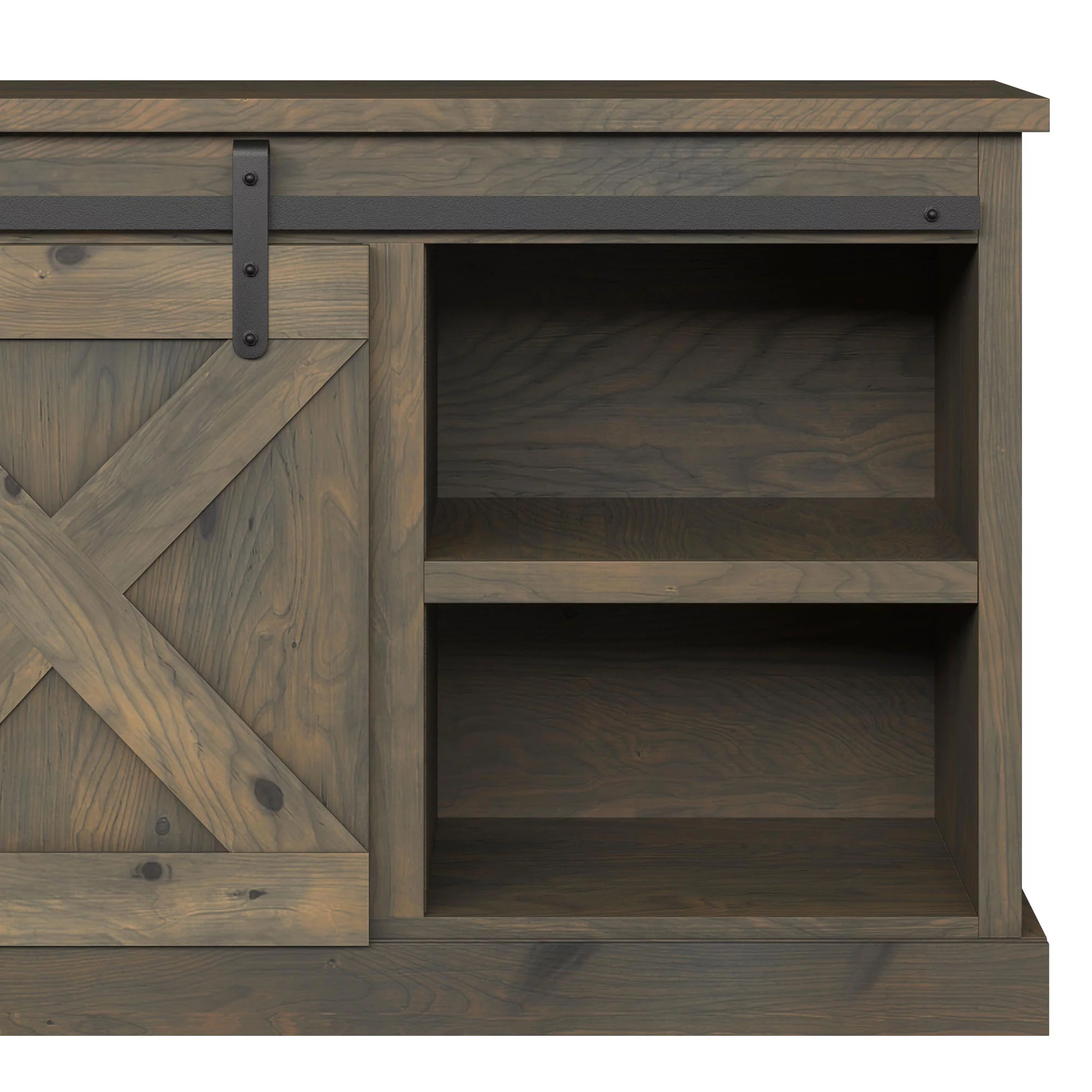 Bridgevine Home Modern Farmhouse Fully Assembled TV Stand with Sliding Barn Style Doors