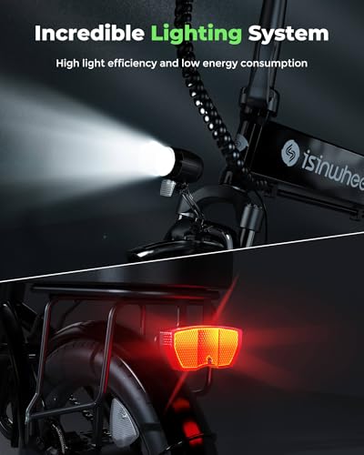 isinwheel U1 Electric Bike, 500W Motor, 20 mph, Folding Ebike, 14"/16"/20" Adults Electric Bicycles, 280.8Wh Battery, 25 Miles PAS Range, Black