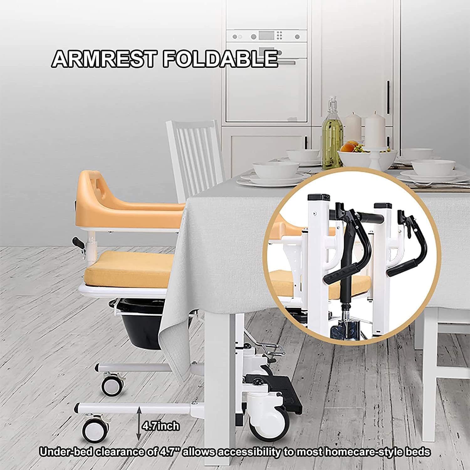 Patient Lift Lightweight Hydraulic Transfer Wheelchair for Home Use - 180° Split Seat and Bedside Commode with 290 Lb. Weight Capacity