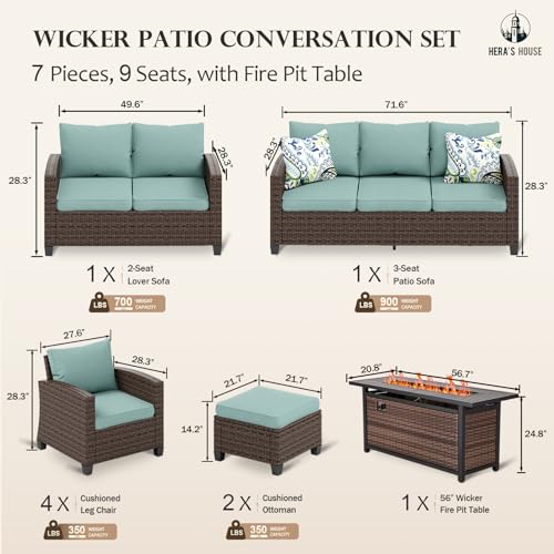 HERA'S HOUSE Patio Furniture Set with 56" Fire Pit Table, Outdoor Patio Conversation Sets