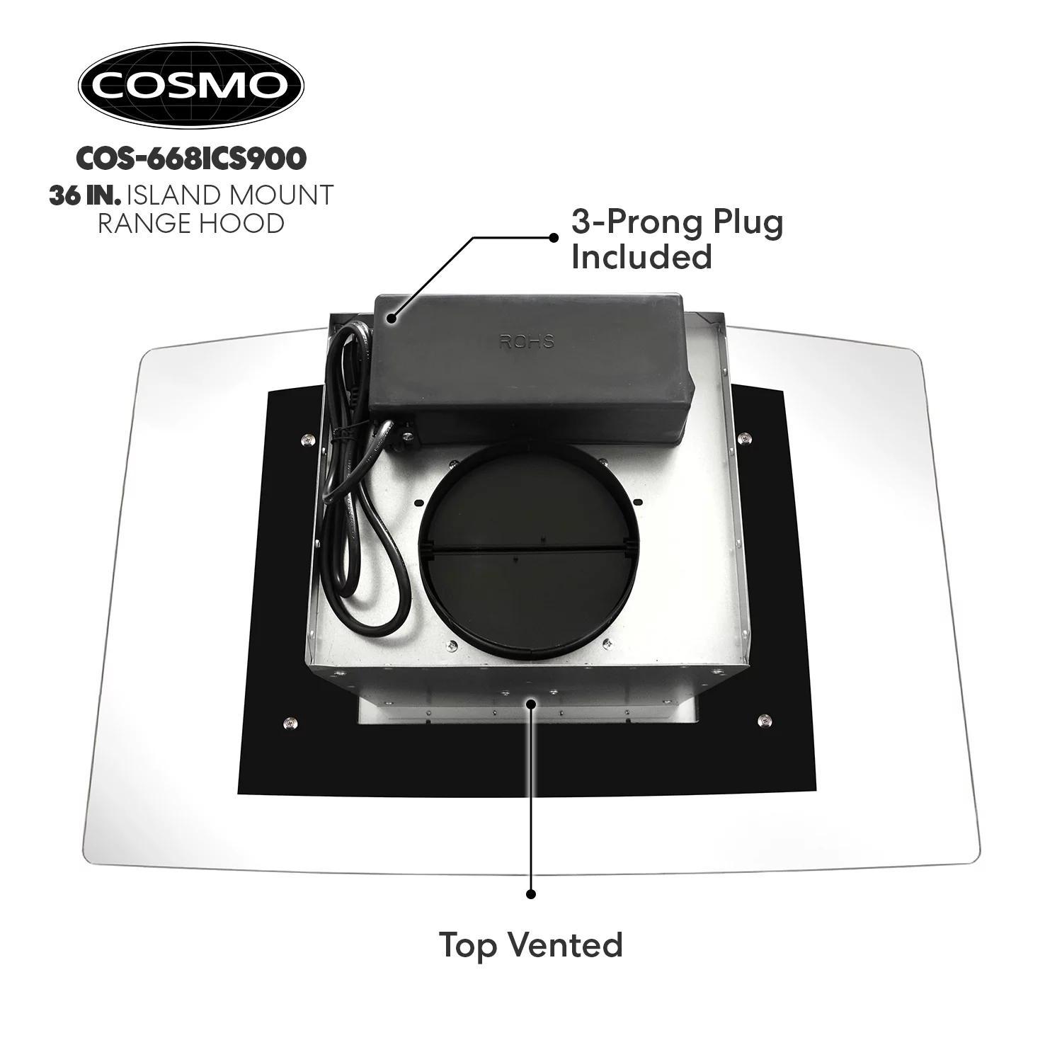 Cosmo 36 in. Ducted Island Range Hood in Stainless Steel with LED Lighting and Permanent Filters