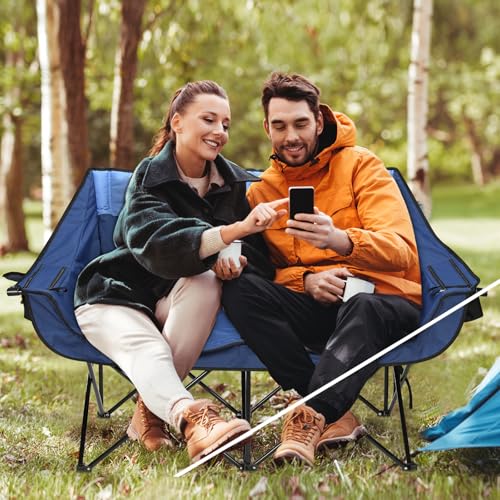 REALEAD Heated Double Camping Chair, 3 Heat Levels and 4 Heating Zones, Portable Heated Loveseat Chair for Outdoor Sports Support 650lbs