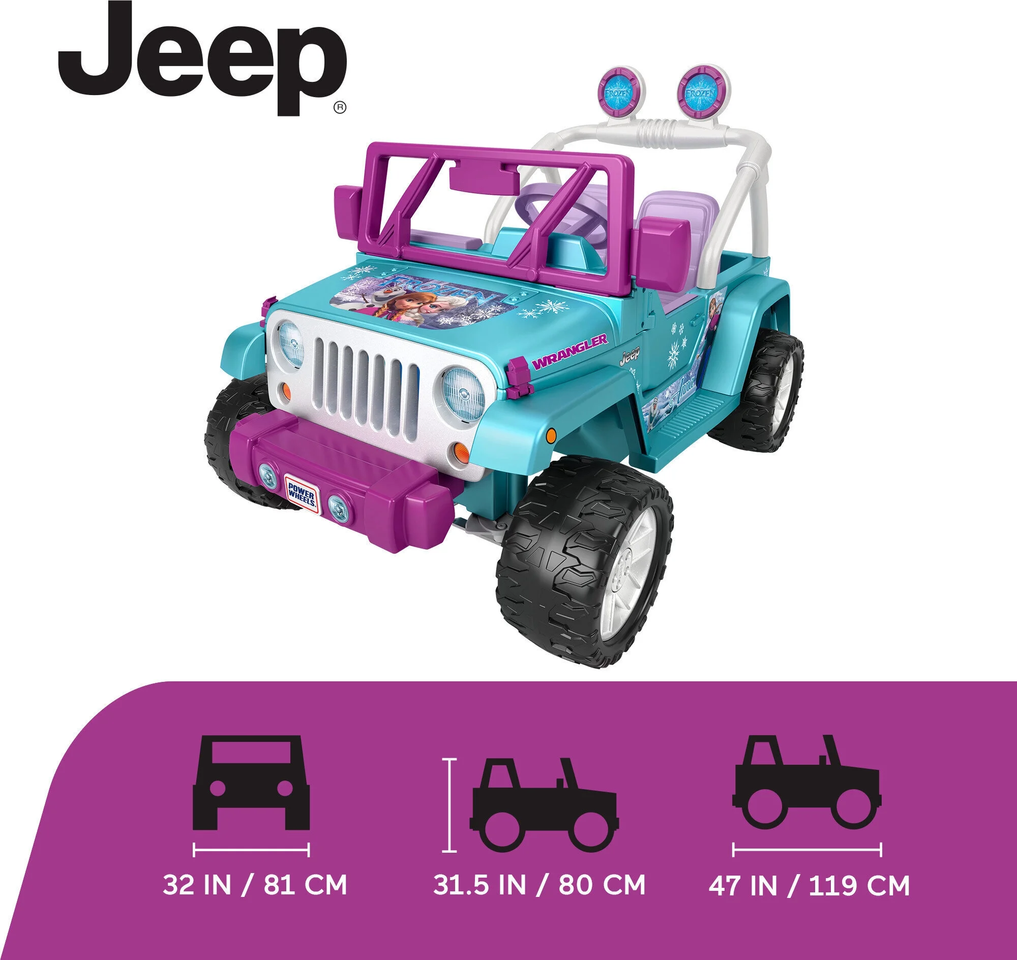 12V Power Wheels Disney Frozen Jeep Wrangler Battery-Powered Ride-On Toy Vehicle for Child Ages 3-7