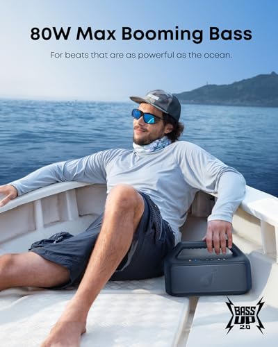 soundcore Boom 2 By Anker, Outdoor Speaker, 80W, Subwoofer, BassUp 2.0, 24H Playtime, IPX7 Waterproof, Floatable, RGB Lights, USB-C, Custom EQ