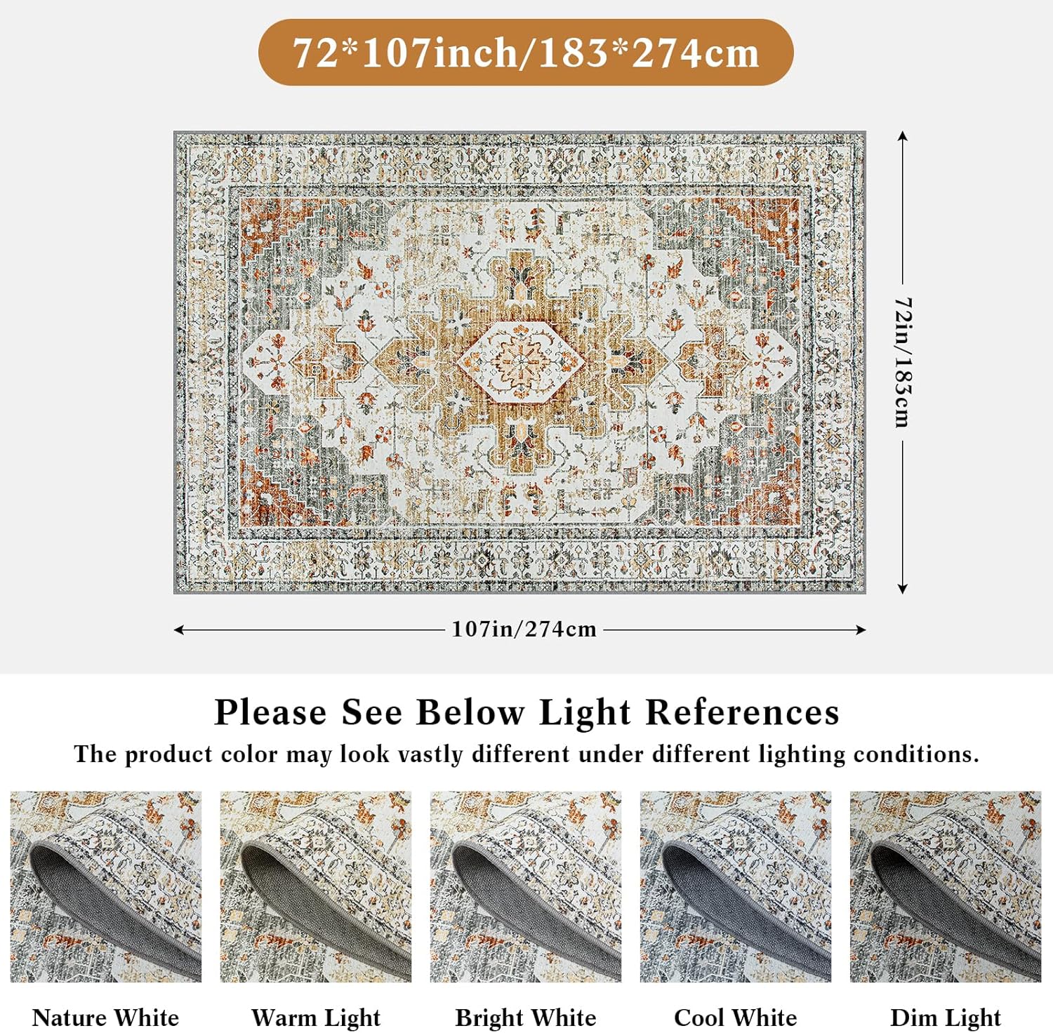 Moynesa Ultra-Thin Vintage Area Rug 6x9, Large Living Room Rugs for Bedroom Aesthetic, Washable Carpet for Under Dining Room Table