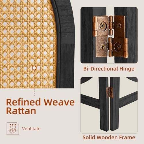 3 Panel Room Dividers and Folding Privacy Screens, Hand-Made Rattan Room Divider with Bi-Directional Hinge