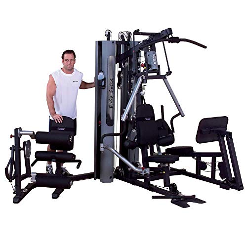 Body-Solid Multi-Station 210lbs Weights Stack Bi-Angular Gym Machine with Leg and Calf Press Attachment, Leg Strength Training Equipment