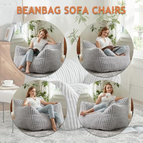 Giant Bean Bag Chairs for Adults with Filling Plush Fluffy Bean Bag Chairs for Teens with Armrests Comfy BeanBag Lazy Couch Sofa Chair for Bedroom